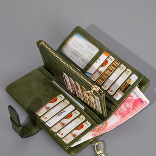 Retro Women's Triple Fold Long Wallet Minimalist with Wrist Strap Multi Card Slot Hand Wallet