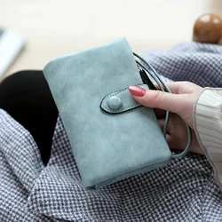 Dompet Wanita Pendek Tri-lipat dengan Kantong Ritsleting Koin Minimalis Frosted Kulit Lembut Wanita Dompet Wanita Pink Dompet Kecil