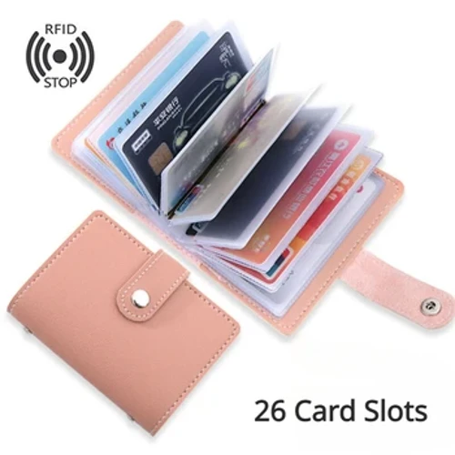 Fa'ailoga fou e tete'e i le gaoi o lo'o umia pepa fa'aaitalafu Fa'aigoa Fa'atama'ita'i 26 Cards Slim PU Pa'u taga taga ato ato ato tupe mo tama'ita'i tama'ita'i.