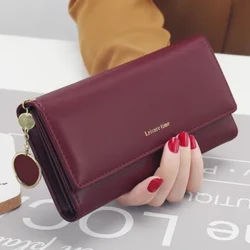 Moda ayollar hamyonlari brend harfli uzun uch qavatli hamyon yangi charm ayol debriyaj karta ushlagichi Cartera Mujer