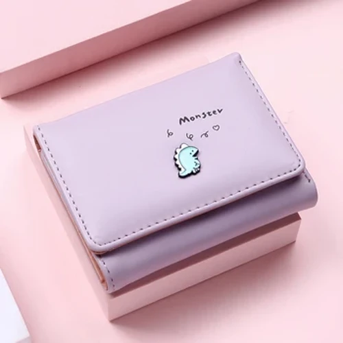 Wanita Lucu Kartun Dinosaurus Kecil Dompet Gesper Lipat Dompet Wanita Merek Dirancang Pu Kulit Dompet Koin Wanita Pemegang Kartu