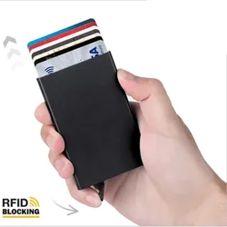 Rfid Smart Wallet Sealbhóir Cárta Miotal Thin caol Fir Mná Sparán Pop Up Minimalist Sparán Sparán Beag Dubh Sparán Vallet d'Fhir