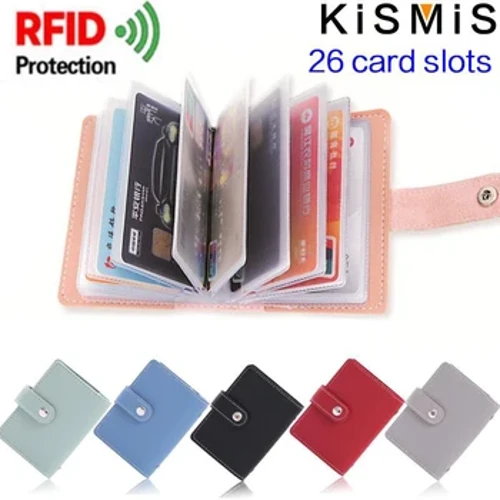 KISMIS 1PC Mná Fir Leathar 26 Sliotáin ID Sealbhóirí Cárta Creidmheasa RFID Blocáil Sparán Mála Póca Cás