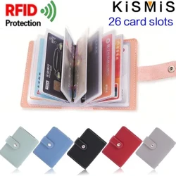 KISMIS 1PC Kvinder Mænd Læder 26 Slots ID Kreditkortholdere RFID-blokerende tegnebog etui Lommetaske