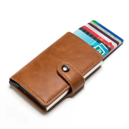 RFID Engelleme Vintage Erkekler Kredi Kartı Tutucu Alüminyum Alaşımlı KIMLIK Kartı Durumda Otomatik Erkek Metal Deri Kart Sahibi Cüzdan