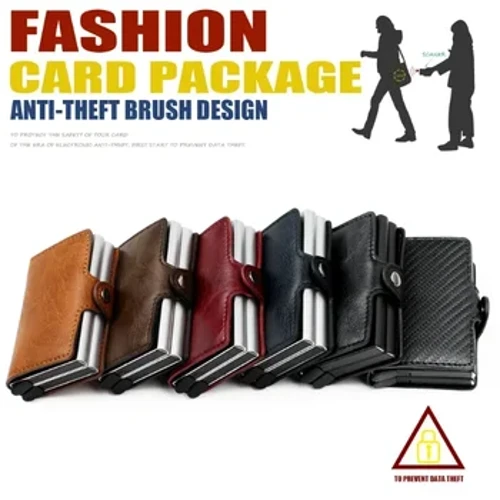 I-Multi-Style Double Layer Rfid Shielded Men's Credit Card Umnikazi weCarbon Fiber Retro PU yesikhumba Mini Wallet Yabesifazane Abesilisa