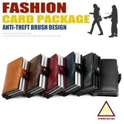 Multi-Style Double Layer Rfid Shielded Men's Credit Card Holder Carbon Fiber Retro PU leather Mini Wallet for Women Men