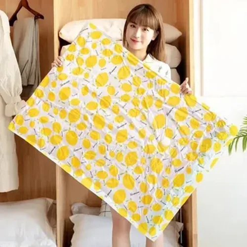 Förtjockad vakuumkompressionspåse för hemmabruk Ny stil kvinnors citronserie Enkelt stycke bomull Quilt Klädväska Partihandel