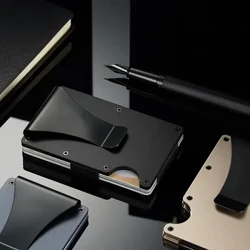 Deiliad Cerdyn Credyd Alwminiwm Dropshipping ar gyfer Dynion Waled Rfid Minimalydd Newydd Blocio Slim Anti Protect Metal Cardholder Clip