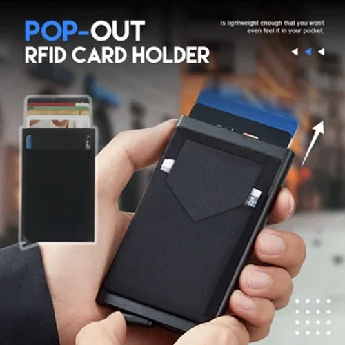 Ví nhôm mỏng có túi đàn hồi phía sau Túi đựng thẻ tín dụng ID Ví RFID mini Tự động bật lên hộp đựng thẻ ngân hàng