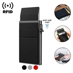 Thẻ Tín Dụng Rfid Ví Kim Loại Mỏng Mỏng Hộp Đựng Thẻ Ngân Hàng Nam Nữ Bật Lên Ví Tối Giản Nhỏ Ví Màu Đen Vallet Kim Loại