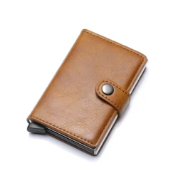 Hộp đựng thẻ tín dụng SEMORID Ví da mỏng Bật lên Ví RFID Chặn thẻ đôi kim loại dành cho nam và nữ