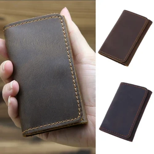 Vintage Wedi'u Gwneud â Llaw Lledr Gwirioneddol Dynion Waled Dynion Pwrs Cowhide Leather Waled Cerdyn Byr Ar Gyfer Clipiau Arian Gwryw Bagiau Arian