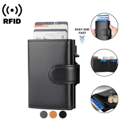 Waledi Deiliad Cerdyn Credyd Rfid Dynion Lledr Alwminiwm Busnes Deiliad Cerdyn Banc Gwryw Waled Minimalaidd 2022