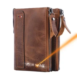 2022 hommes portefeuilles 100% véritable cuir de vache nom personnalisé court porte-carte en cuir hommes sac à main de haute qualité marque mâle portefeuille