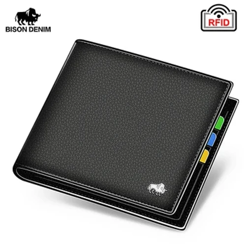 BISON DENIM Da Thật Chính Hãng Da Nam Ví Thương Hiệu Cao Cấp RFID Bifold Ví Dây Kéo Đồng Xu Ví Đựng Thẻ Kinh Doanh Ví N4470