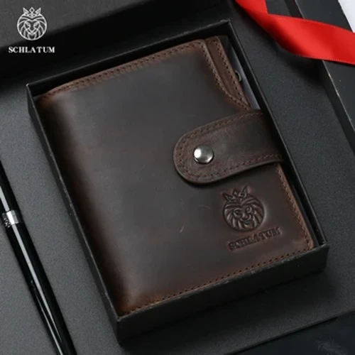 SCHLATUM Ægte læder Mænd Business Wallet RFID Mænd Kort ID Holder Møntpung Rejsepung Anti-tyveri Swipe