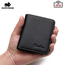 BISON DENIM Poltsa Beltza Gizonentzako Benetako Larruzko Gizonentzako zorroak Gizonezkoen zorro meheak Txartel-zorroa Behi-larruzko Mini zorro leunak N4429