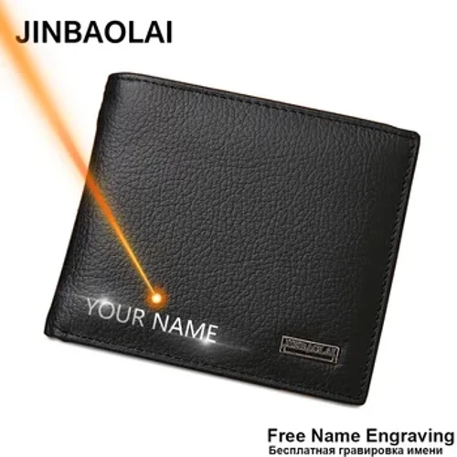 Libreng Pangalan Engraving Maikli Genuine Leather Men Wallets Fashion Coin Pocket Card Holder Panlalaki Purse Simple Quality Male Wallets