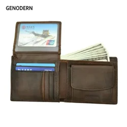 GENODERN мужские кошельки из коровьей кожи с карманом для монет, винтажный мужской кошелек, RFID-блокировка, мужской кошелек из натуральной кожи с держателями для карт