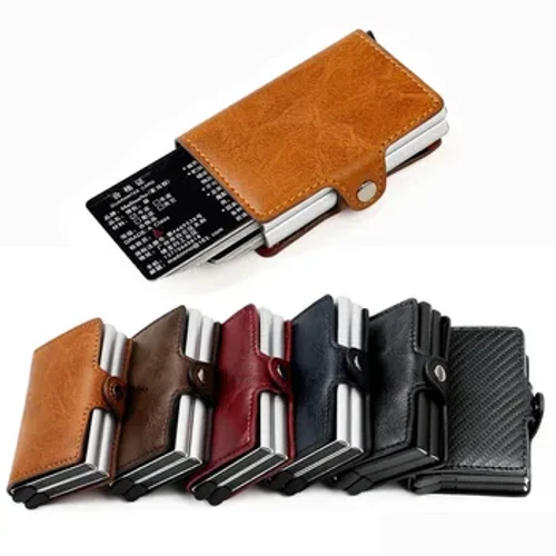 Custom RFID blocio dynion waled deiliad cerdyn credyd waled waled blwch metel dwbl deiliad cerdyn adnabod arian pwrs arian newydd 2023