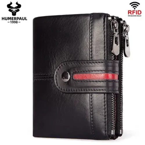 HUMERPAUL, 100 % echtes Leder, lässige Herren-Geldbörse, RFID-blockierender Kreditkartenhalter mit Reißverschluss, Münzfach, kurze Herren-Clutch-Tasche