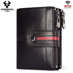 HUMERPAUL 100% originálna koža pánska peňaženka na voľný čas Držiak kreditnej karty s blokovaním RFID so zipsom vrecko na mince krátka pánska spojka