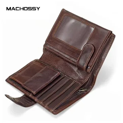 Waled Dynion MACHOSSY Cowhide Waledi Lledr Gwirioneddol Pwrs Ceiniog Clutch Hasp Waled Retro Byr Agored o'r Ansawdd Uchaf 13.5cm*10cm