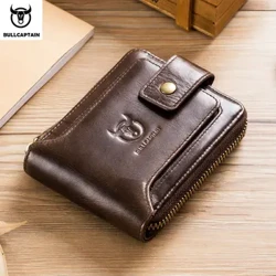 BULLCAPTAIN Merek Dompet Pria Dompet Kulit Asli Pria Dompet RFID Multifungsi Tas Penyimpanan Dompet Koin Dompet Kartu Tas