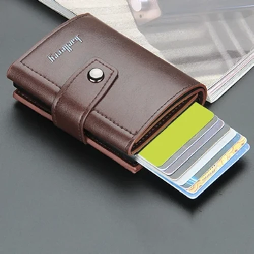 Täze iş belgisi kredit kartoçkasy erkekler we aýallar metal RFID üzüm alýumin gutusy PU deri kartoçkasy gapjyk belligi uglerod