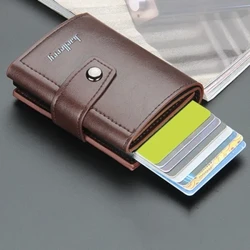 Deiliad Cerdyn Credyd ID Busnes Newydd Dynion a Merched Metel Blwch Alwminiwm Vintage RFID PU Waled Cerdyn Lledr Nodyn Carbon