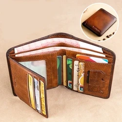 Ví Nam Da Thật Chính Hãng Da Rfid Chặn Áo Ba Lỗ Ví Vintage Mỏng Ngắn Đa Chức Năng Chứng Minh Thư Đựng Nam Ví Tiền
