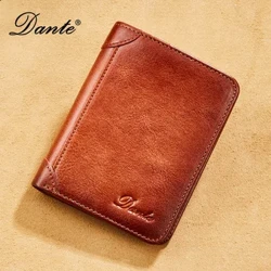 Dante erkekleriň hakyky deri gapjyklary RFID Ogrulyga garşy çotga dik dik stili Üç gat retro ýokarky gatlak Cowhide daşary söwda gapjygy