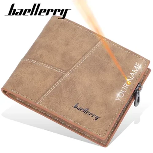 Baellerry Lüks Erkek Cüzdan Adı Kazınmış Kısa Erkek Çanta Marka Kart Sahibinin Yüksek Kaliteli PU Deri Küçük Erkek Cüzdan Carteria