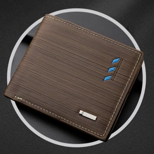 Fashion Men's Stripe Wallet Multi Function ID Credit Card Holder Two-fold Money Clip Mataas na Kalidad na Leather Coin Purse