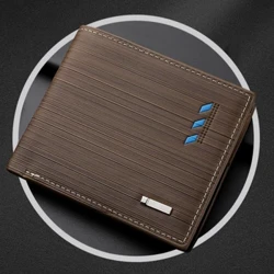 Moda erkaklar uchun chiziqli hamyon Ko'p funktsiyali ID kredit karta ushlagichi Ikki qavatli pul qisqichi Yuqori sifatli charm tanga hamyon