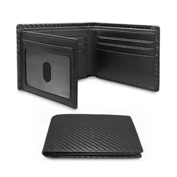ʻO ka Wallet Tri-Fold Slim Minimalist Carbon Fiber RFID e ālai ana i ka ʻeke kāne kāne me ka puka aniani ID a me 9 mau kāleka kāleka.
