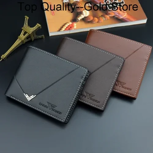 Ffasiwn PU Leather Dynion Waled Tri Plyg Tenau s Deiliad Cerdyn Credyd Ieuenctid Myfyriwr Darn Arian Pwrs Safonol Ar Gyfer Dynion