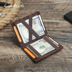 CONTACT'S Sihirli Cüzdan Hakiki Deri Erkek Ince Cüzdan RFID Kart Sahipleri Para Klip Ultra Ince Küçük Mini Cüzdan Erkekler için Hediye