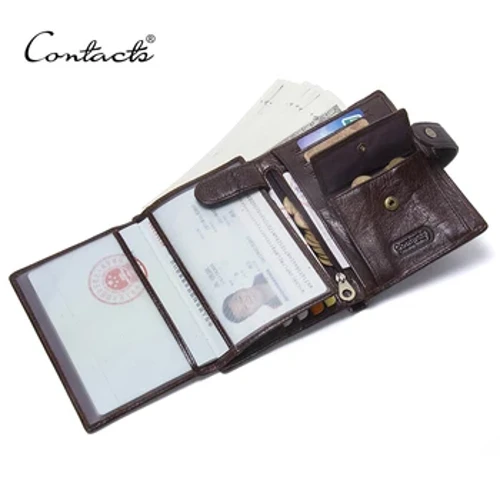 CONTACT's Dompet Kulit Mewah Pria Dompet Kulit Asli Pria Dompet Pengait Kanthi Kantong Kartu Sandi lan Pemegang Kartu Kualitas Tinggi