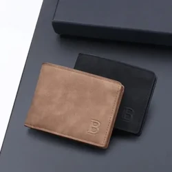 Nam Ngắn Phong Cách Ví Da Pu Cổ Điển Bifold Ví Đựng Tiền Xu Cảm Ứng Mềm Mại Chống Từ Ngang Hình Vuông Mở