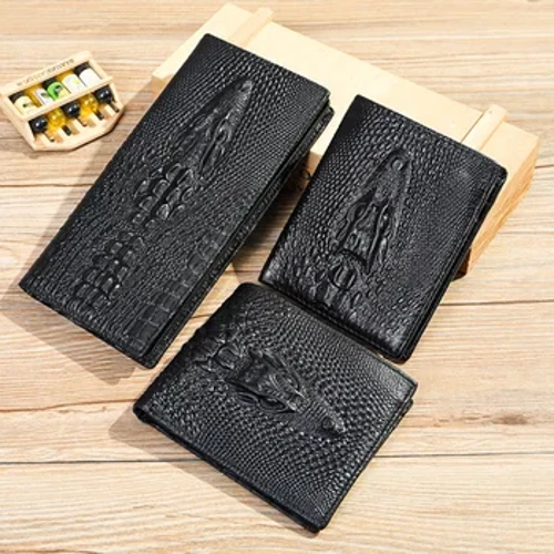Da Thật Chính Hãng Da Họa Tiết Cá Sấu Ví Nam Kinh Doanh Chất Lượng Cao Rfid Chặn Thẻ Khóa Kéo Đồng Xu Bỏ Túi Ví Ví