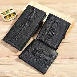Genuine Leather Crocodile Pattern Men's Wallet Mataas na Kalidad ng Negosyo RFID Blocking Card Holder Zip Coin Pocket Purse Wallet