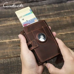 CONTACT'S Hakiki Deri AirTag Cüzdan Erkekler için RFID Alüminyum Kart Tutucu Metal Cüzdan Zip bozuk para cüzdanı Para Klipsi erkek Cüzdanları