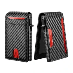 Waled Smart Minimalist Dynion-Slim Rhwystro RFID Bop Up Waled Deiliad Cerdyn Credyd Waled Ffibr Carbon Deublyg