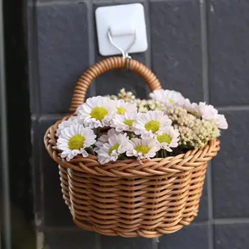 Giỏ lưu trữ có tay cầm dệt rỗng Thiết kế rỗng sắp xếp hoa nhựa Rattan Công suất lớn treo giỏ cho nhà bếp