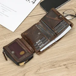Luufan charm erkaklar qisqa hamyon Hasp haqiqiy charm uniseks fermuar tanga debriyaj hamyon sigir terisi karta ushlagichi uch qavatli erkaklar hamyonlari