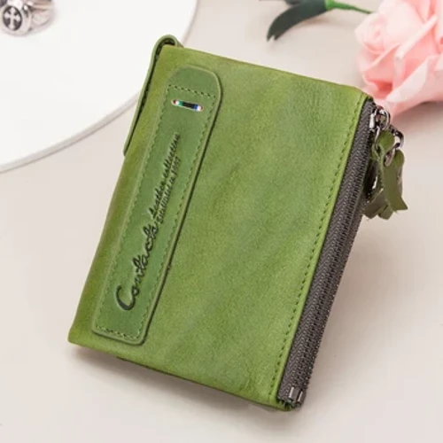 Dompet Kulit Wanita Kontak Dompet Kecil Bifold Kompak Kartu Kredit Dompet untuk Wanita dengan Kantong Ritsleting Dompet Kulit Asli