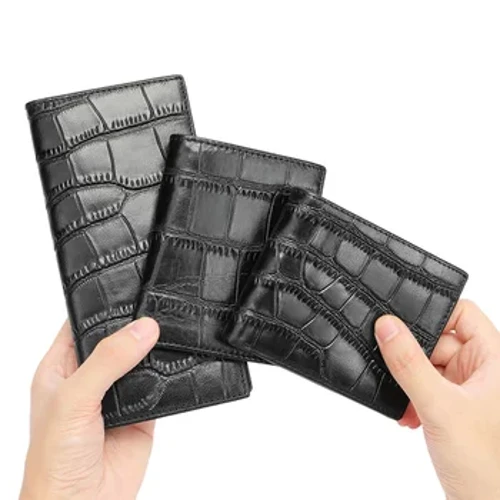Thiết Kế Mới Ví Nam Da Thật RFID Chặn Thẻ ID Cửa Sổ Zip Phối Túi Ví Mỏng Bifold Ví Dành Cho Nam