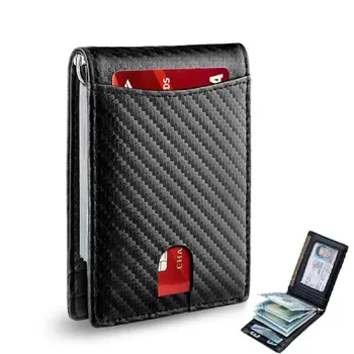 Rfid Sợi Carbon Nam Ví Đựng Thẻ Túi Tiền Mỏng Mỏng Ví Mini Nam Nhỏ Ví Ngắn Đen Walet Billfold Vallet